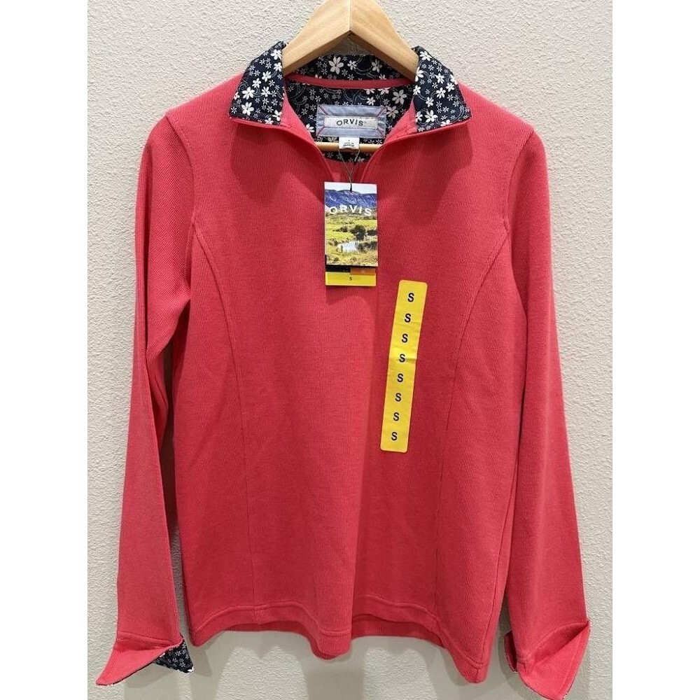 NWT Orvis Coral Pink Floral Quarter Zip Sweatshirt S